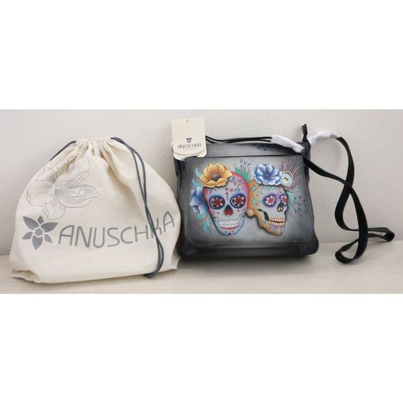 Anuschka 7207-CDA Women's Sugar Skulls Hand-Painted Leather Crossbody Bag - Picture 1 of 7
